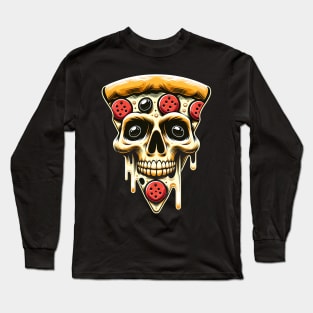 Pizza Skull Face, Funny Pizza Lover, Halloween Long Sleeve T-Shirt